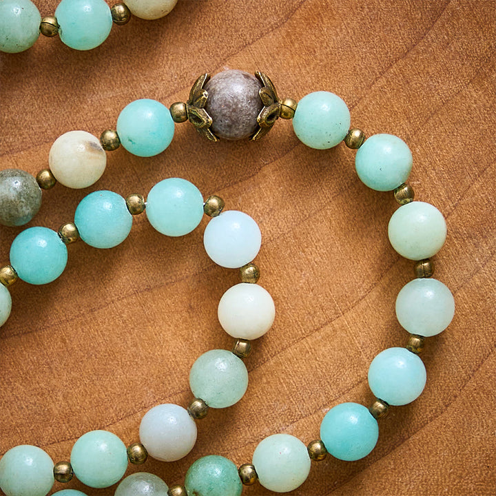 Solacebeads Amazonite Stone Rosary &amp; Antique Bronze Crucifix: Blessed With The Protection Of Maria - image 2