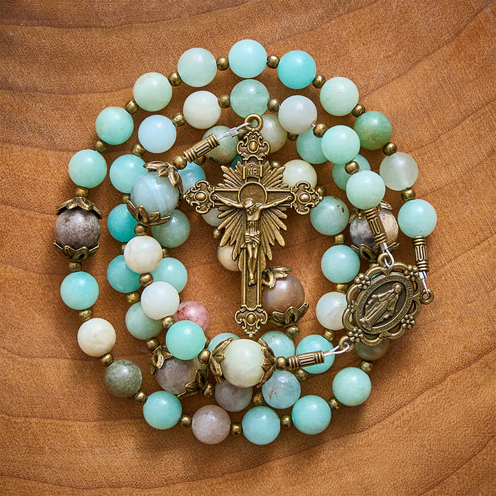 Solacebeads Amazonite Stone Rosary &amp; Antique Bronze Crucifix: Blessed With The Protection Of Maria - image 5