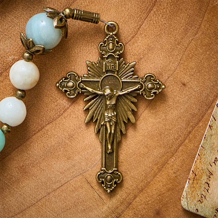Solacebeads Amazonite Stone Rosary &amp; Antique Bronze Crucifix: Blessed With The Protection Of Maria - image 4