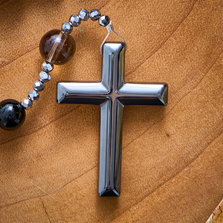 Solacebeads Tiger Eye, Obsidian Stone Rosary &amp; Hematite Cross: Unites Strength With Devout Faith - image 3