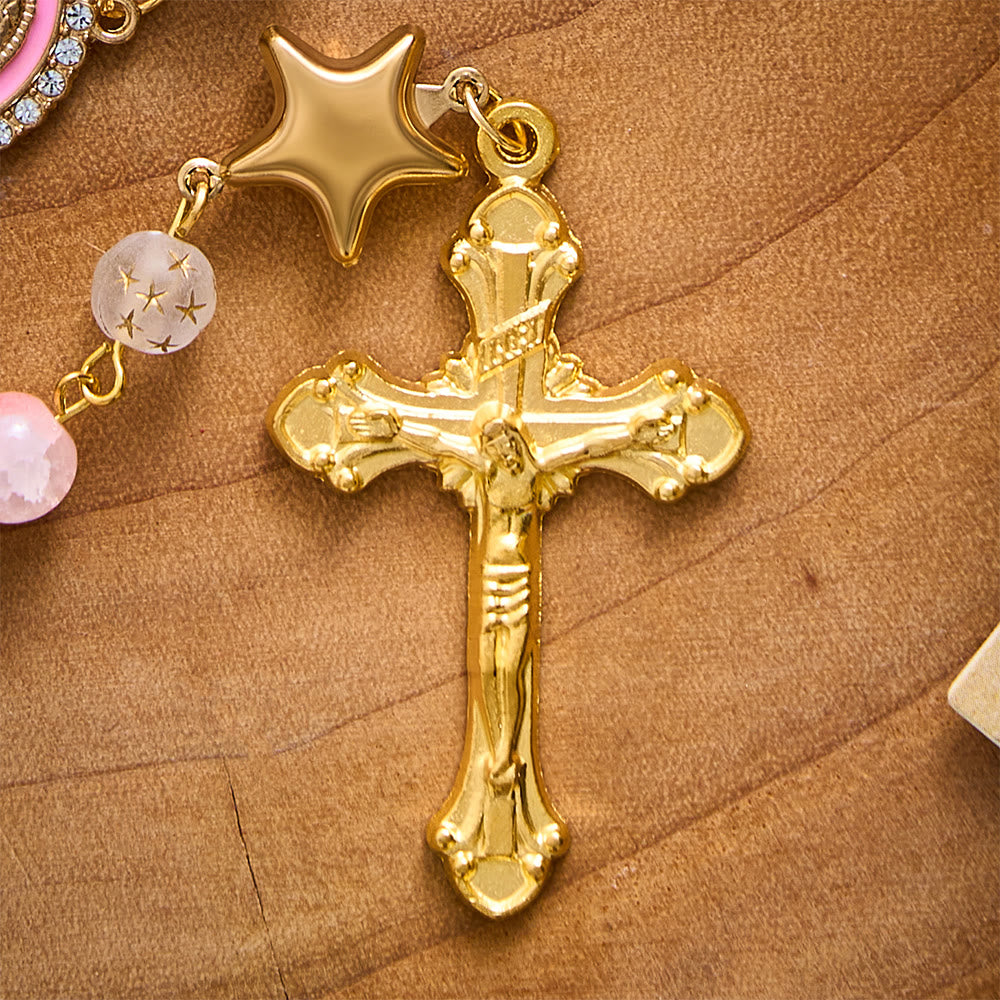 SolaceBeads Artistic Rosary, Pink Stones &amp; Star Beads, Guadalupe Medal: Light‑Filled Devotion - image 8