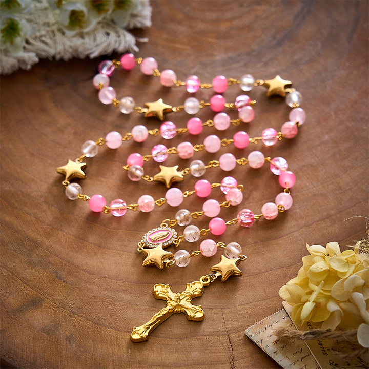 SolaceBeads Artistic Rosary, Pink Stones &amp; Star Beads, Guadalupe Medal: Light‑Filled Devotion - image 10