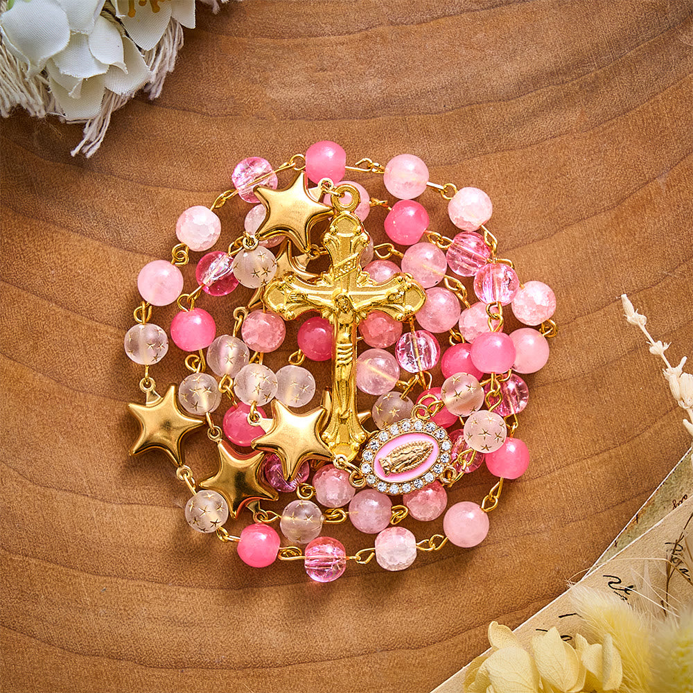 SolaceBeads Artistic Rosary, Pink Stones &amp; Star Beads, Guadalupe Medal: Light‑Filled Devotion - image 9