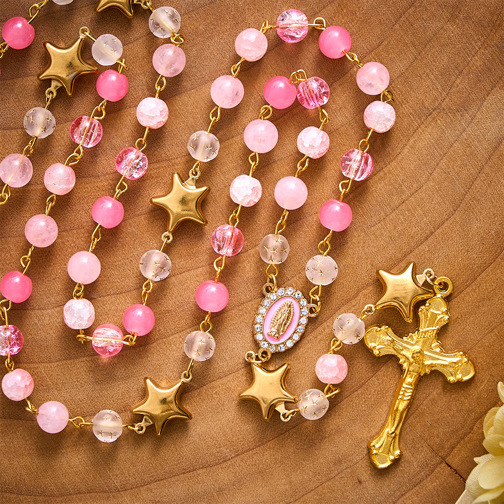 SolaceBeads Artistic Rosary, Pink Stones &amp; Star Beads, Guadalupe Medal: Light‑Filled Devotion - image 5
