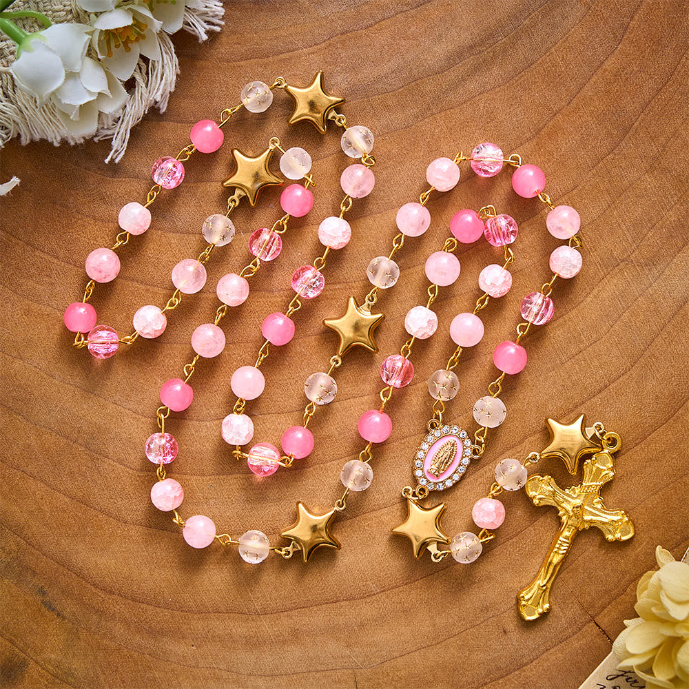 SolaceBeads Artistic Rosary, Pink Stones &amp; Star Beads, Guadalupe Medal: Light‑Filled Devotion - image 4