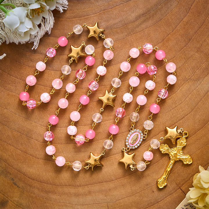 SolaceBeads Artistic Rosary, Pink Stones &amp; Star Beads, Guadalupe Medal: Light‑Filled Devotion - image 4