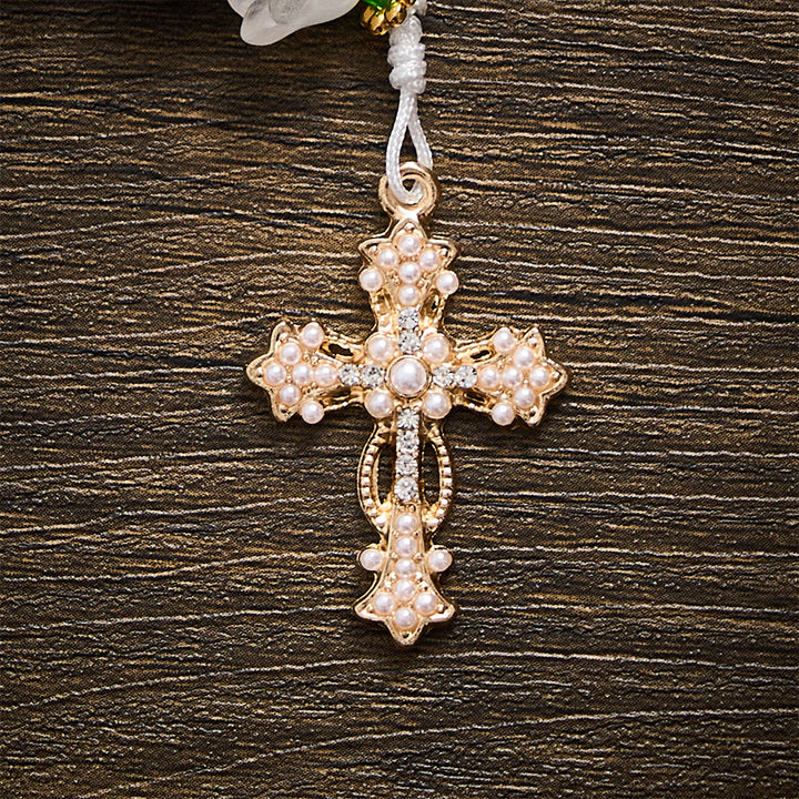 Solacebeads Pink Floral Ceramic Rosary With White Lily &amp; Pearl Cross: The Pure Devotion Of Guadalupe - image 4