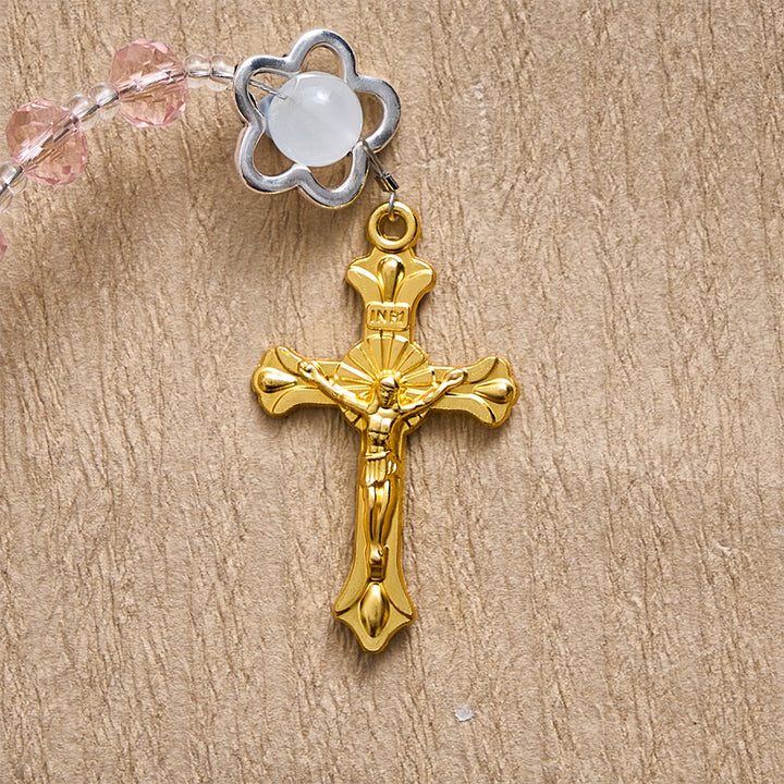 SolaceBeads Crystal Rosary, Pink Beads &amp; Bellflower Accents, Miraculous Medal: Light of Devotion - image 8