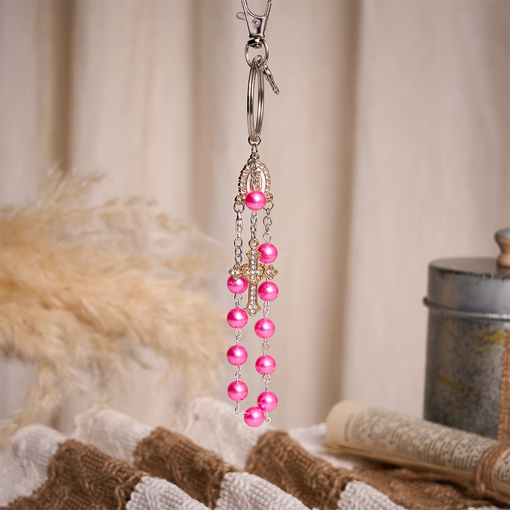 Solacebeads Pearl Beaded Rosary Key Chain With Sacred Heart Cross: The Portable Faith of Guadalupe - image 13