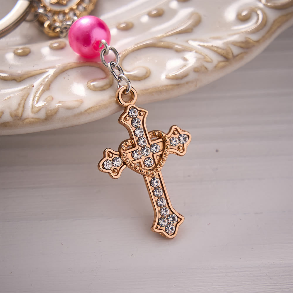 Solacebeads Pearl Beaded Rosary Key Chain With Sacred Heart Cross: The Portable Faith of Guadalupe - image 5