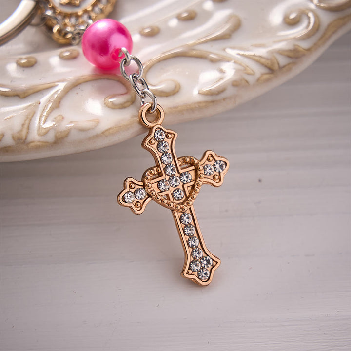Solacebeads Pearl Beaded Rosary Key Chain With Sacred Heart Cross: The Portable Faith of Guadalupe - image 5
