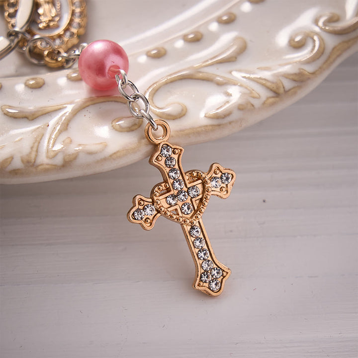 Solacebeads Pearl Beaded Rosary Key Chain With Sacred Heart Cross: The Portable Faith of Guadalupe - image 4