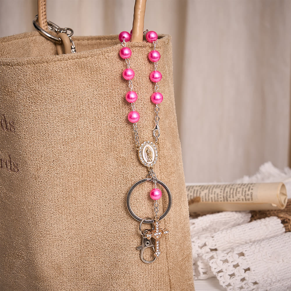 Solacebeads Pearl Beaded Rosary Key Chain With Sacred Heart Cross: The Portable Faith of Guadalupe - image 2