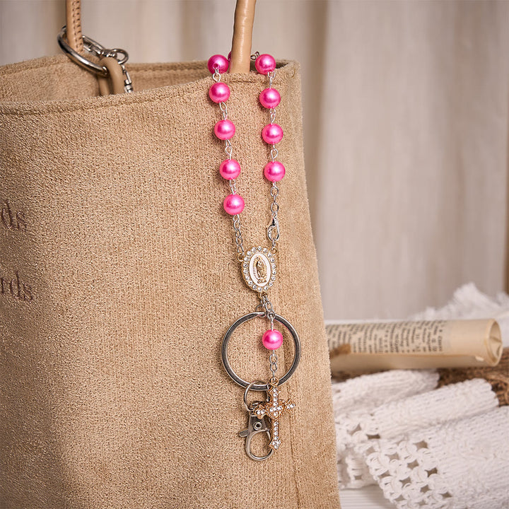 Solacebeads Pearl Beaded Rosary Key Chain With Sacred Heart Cross: The Portable Faith of Guadalupe - image 2