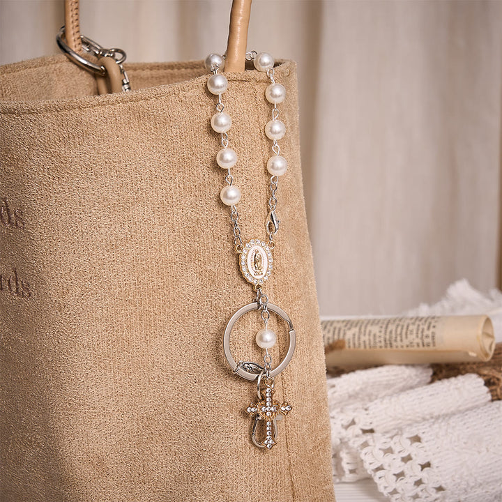 Solacebeads Pearl Beaded Rosary Key Chain With Sacred Heart Cross: The Portable Faith of Guadalupe - image 3