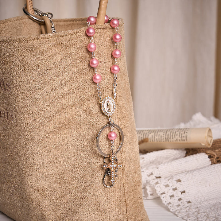 Solacebeads Pearl Beaded Rosary Key Chain With Sacred Heart Cross: The Portable Faith of Guadalupe - image 1