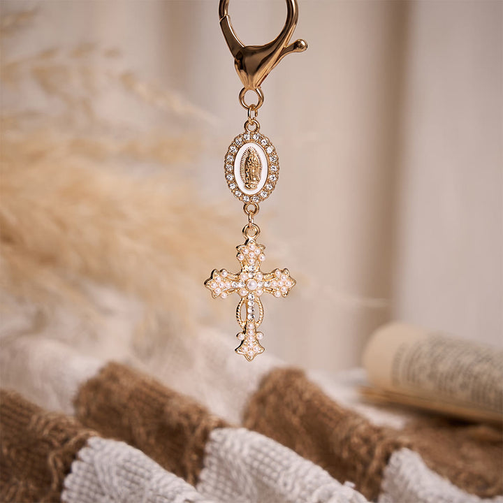 Solacebeads Enamel Rhinestone Guadalupe Medal &amp; Pearl‑inlaid Cross Keychain: Carrying Quiet Faith - image 8