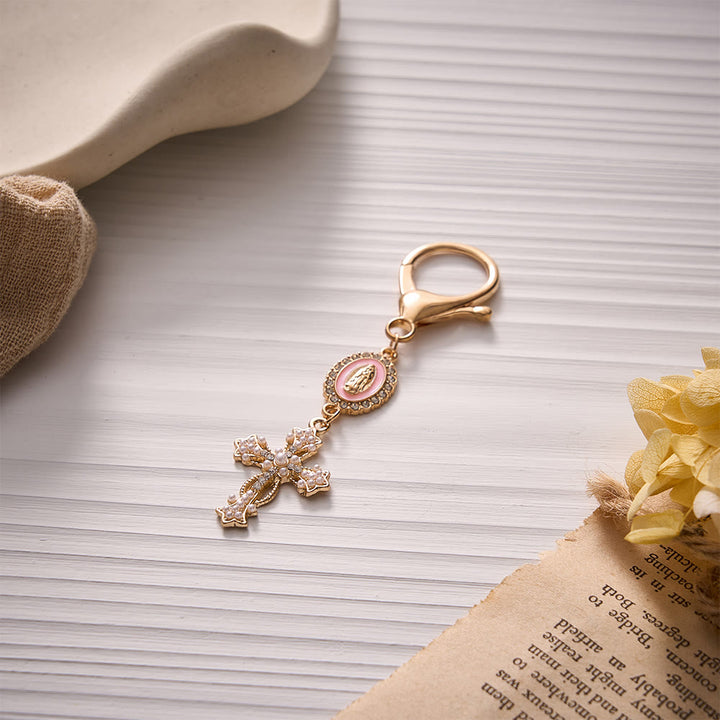 Solacebeads Enamel Rhinestone Guadalupe Medal &amp; Pearl‑inlaid Cross Keychain: Carrying Quiet Faith - image 14