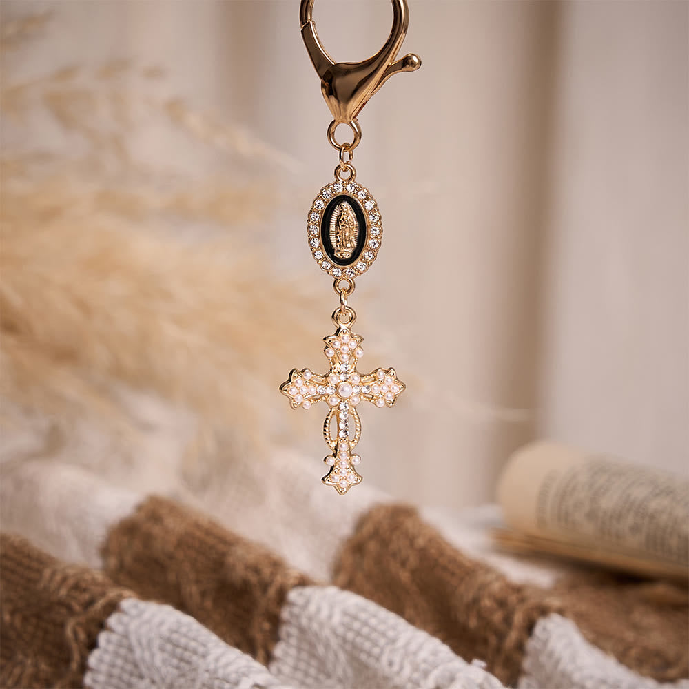 Solacebeads Enamel Rhinestone Guadalupe Medal &amp; Pearl‑inlaid Cross Keychain: Carrying Quiet Faith - image 10