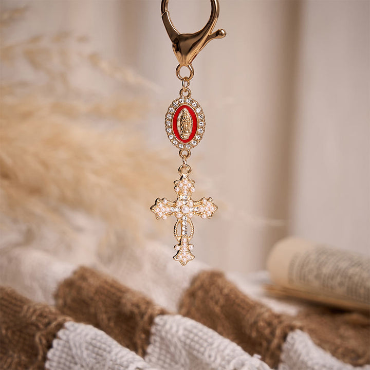 Solacebeads Enamel Rhinestone Guadalupe Medal &amp; Pearl‑inlaid Cross Keychain: Carrying Quiet Faith - image 11