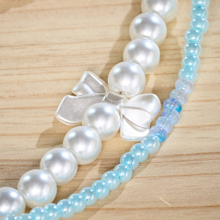 SolaceBeads Phone Charm, Pearl &amp; Blue‑White Glass Beads, Cross: Faith‑Inspired Mobile Ornament - image 9