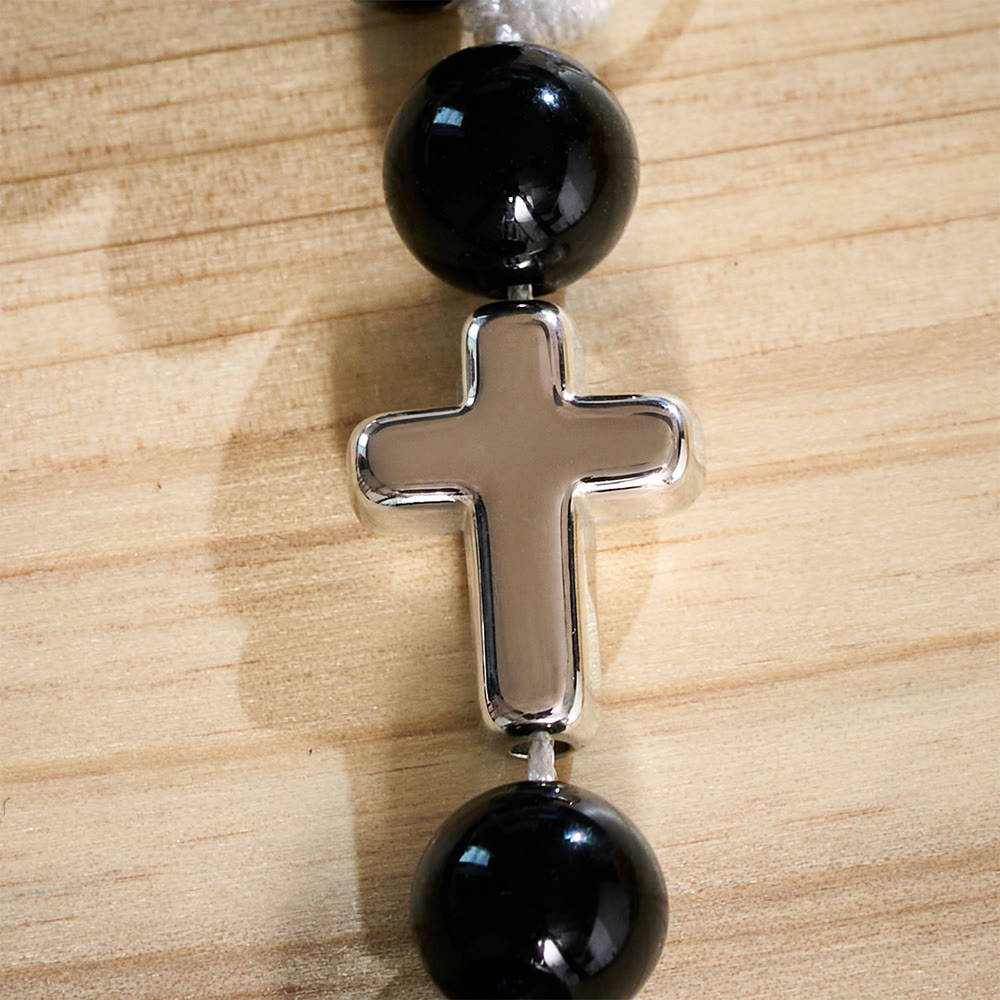 SolaceBeads Obsidian &amp; Ocean‑blue Crackle Phone Charm: St. Benedict Protection For Everyday Journey - image 1
