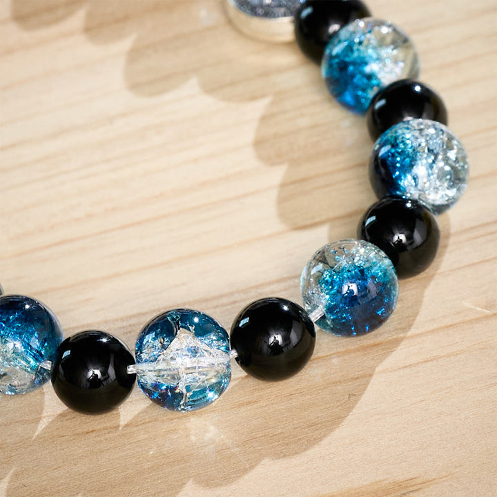 SolaceBeads Obsidian &amp; Ocean‑blue Crackle Phone Charm: St. Benedict Protection For Everyday Journey - image 2