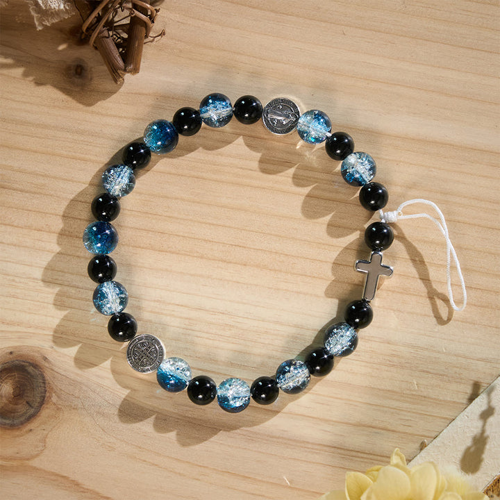 SolaceBeads Obsidian &amp; Ocean‑blue Crackle Phone Charm: St. Benedict Protection For Everyday Journey - image 3