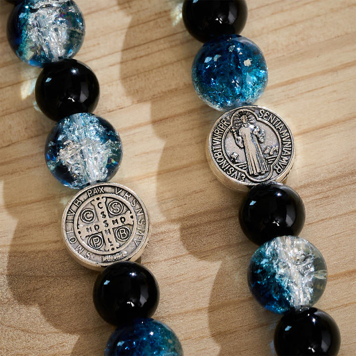 SolaceBeads Obsidian &amp; Ocean‑blue Crackle Phone Charm: St. Benedict Protection For Everyday Journey - image 4