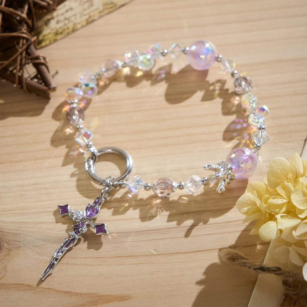 SolaceBeads Phone Charm, Crystal &amp; Pearl Beads, Two‑Color Option Cross: Light‑Filled Devotion Accessory - Purple - image 1