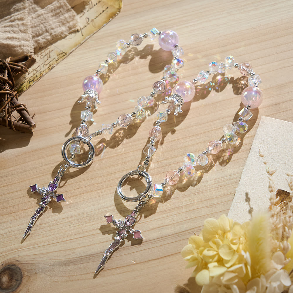 SolaceBeads Phone Charm, Crystal &amp; Pearl Beads, Two‑Color Option Cross: Light‑Filled Devotion Accessory - image 0
