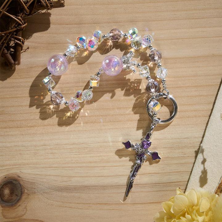 SolaceBeads Phone Charm, Crystal &amp; Pearl Beads, Two‑Color Option Cross: Light‑Filled Devotion Accessory - image 5