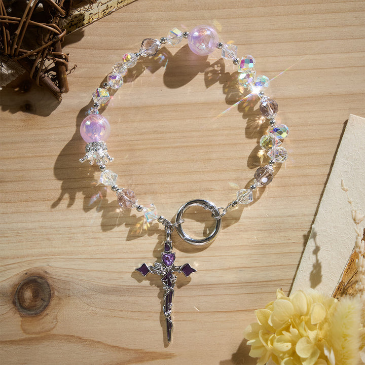 SolaceBeads Phone Charm, Crystal &amp; Pearl Beads, Two‑Color Option Cross: Light‑Filled Devotion Accessory - image 3