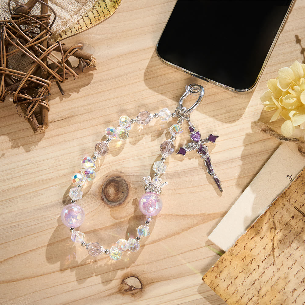 SolaceBeads Phone Charm, Crystal &amp; Pearl Beads, Two‑Color Option Cross: Light‑Filled Devotion Accessory - image 7