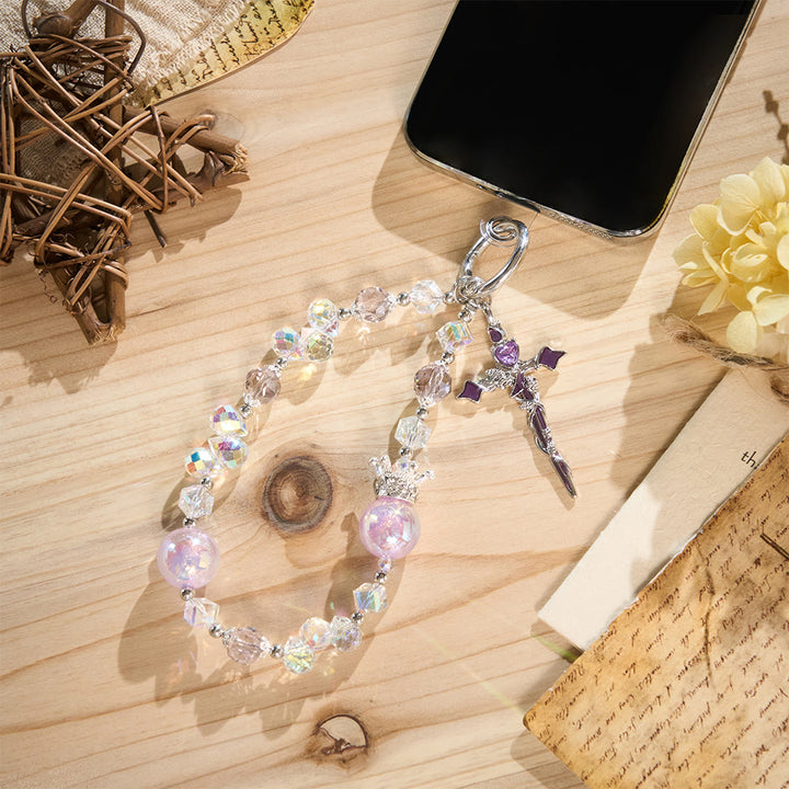 SolaceBeads Phone Charm, Crystal &amp; Pearl Beads, Two‑Color Option Cross: Light‑Filled Devotion Accessory - image 7