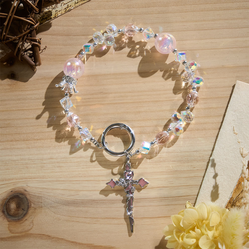 SolaceBeads Phone Charm, Crystal &amp; Pearl Beads, Two‑Color Option Cross: Light‑Filled Devotion Accessory - image 4
