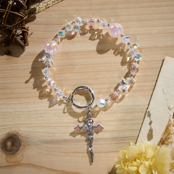 SolaceBeads Phone Charm, Crystal &amp; Pearl Beads, Two‑Color Option Cross: Light‑Filled Devotion Accessory - image 4