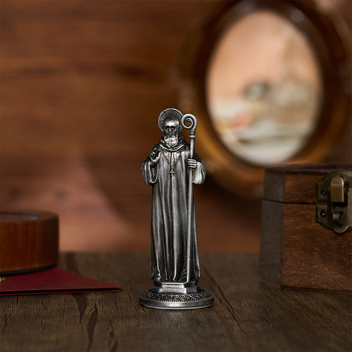 SolaceBeads St. Benedict Mini Alloy Prayer Statue: The firm protection Brought by Benedict - Antique Pewter - image 2