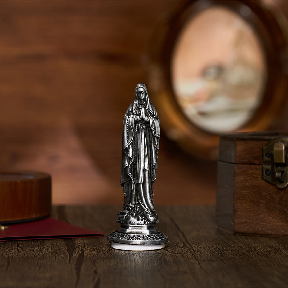 SolaceBeads Our Lady of Lourdes Prayer Statue, Sacred Devotion Desktop Figurine - Antique Pewter - image 1