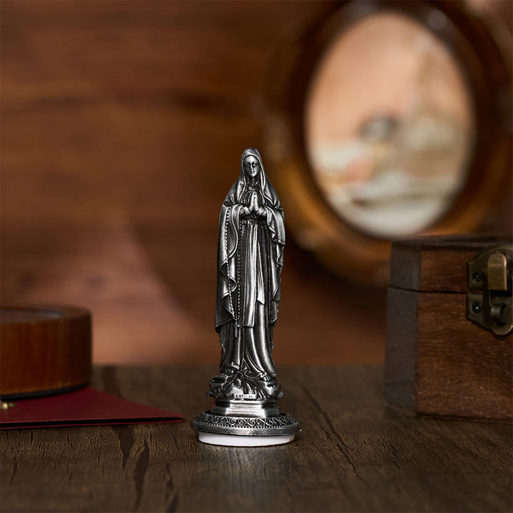 SolaceBeads Our Lady of Lourdes Prayer Statue, Sacred Devotion Desktop Figurine - Antique Pewter - image 1