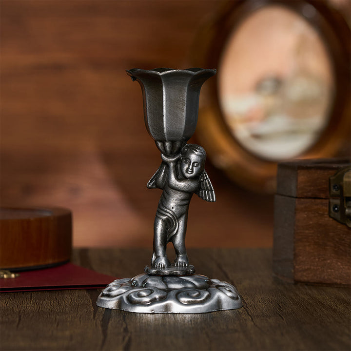 SolaceBeads Cherub Prayer Candle Holder Statue: Sacred Glow for Altar Devotion - Antique Pewter - image 2