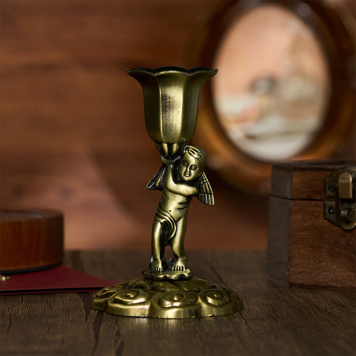 SolaceBeads Cherub Prayer Candle Holder Statue: Sacred Glow for Altar Devotion - Antique Bronze - image 1