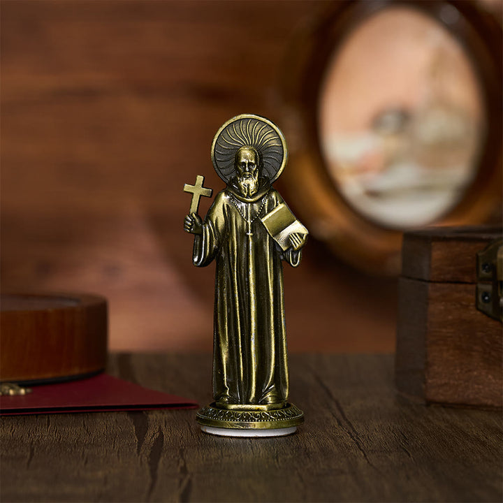 Solacebeads St. Benedict With Cross And Rule Mini Alloy Prayer Statue: Bringing Spiritual Shelter - Antique Bronze - image 2