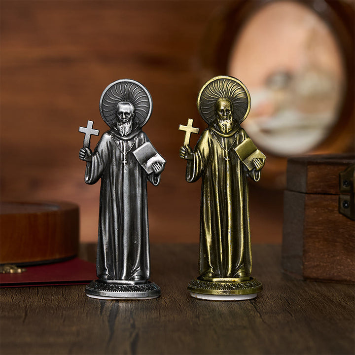 Solacebeads St. Benedict With Cross And Rule Mini Alloy Prayer Statue: Bringing Spiritual Shelter - image 0