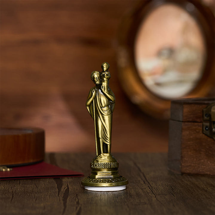 SolaceBeads Saint Christopher Prayer Statue: Sacred Protection for Your Daily Devotion - Antique Bronze - image 1