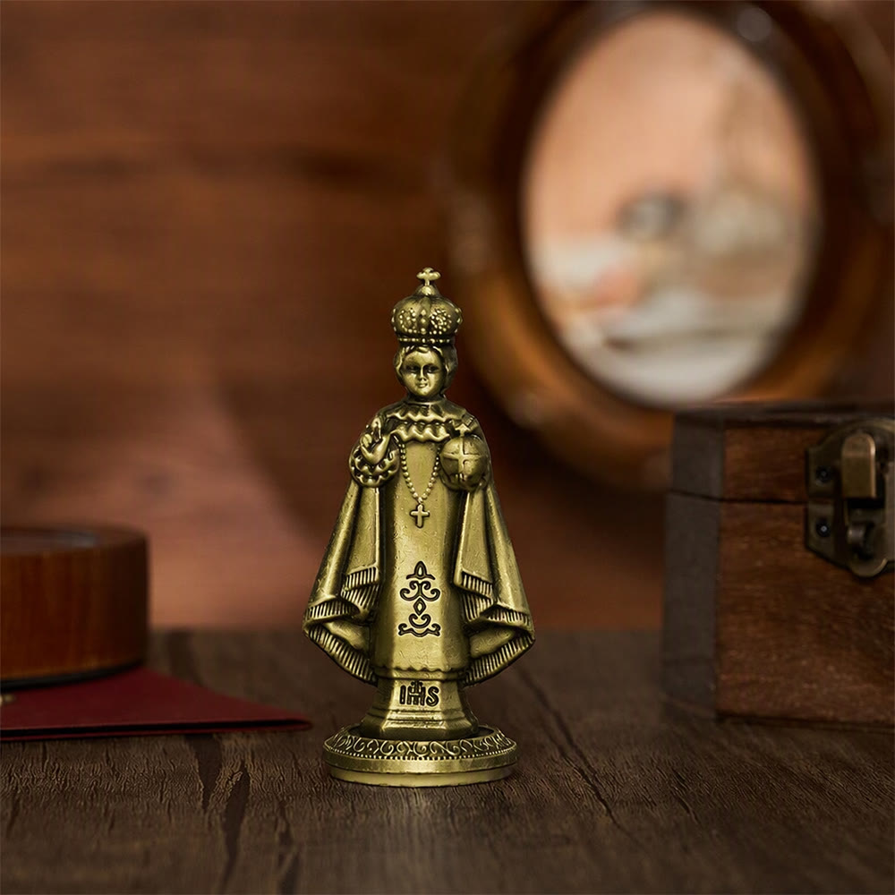 SolaceBeads Infant Jesus of Prague Statue: Faith‑Filled Devotional Prayer Figurine - Antique Bronze‑Tone - image 3