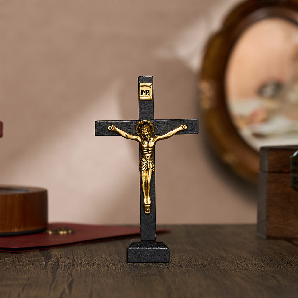 SolaceBeads Standing Wood Crucifix Tabletop Prayer Cross: Accompanying Personal Meditation - Black - image 2