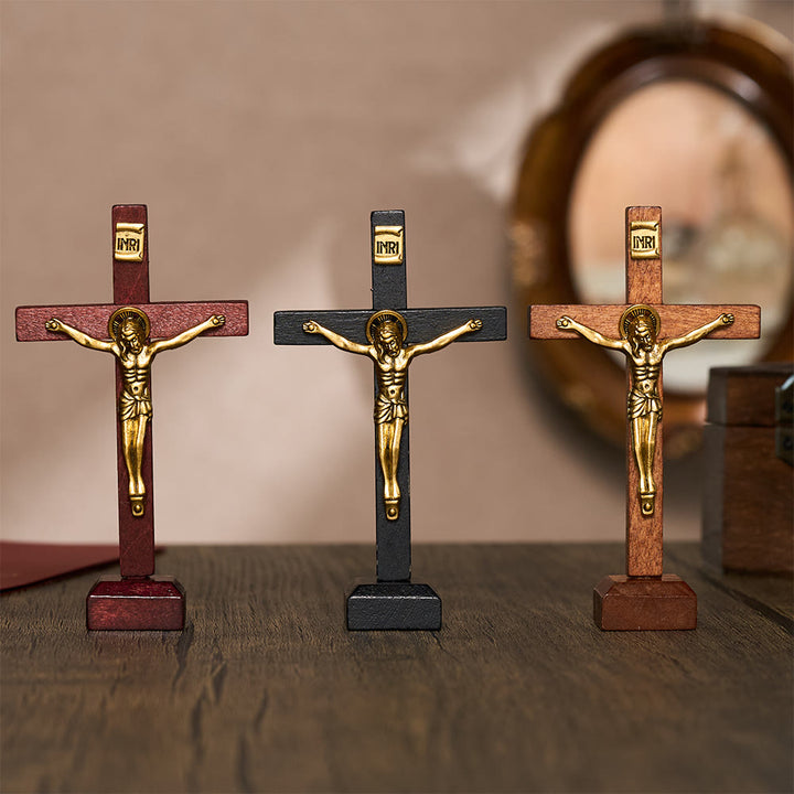 SolaceBeads Standing Wood Crucifix Tabletop Prayer Cross: Accompanying Personal Meditation - image 0
