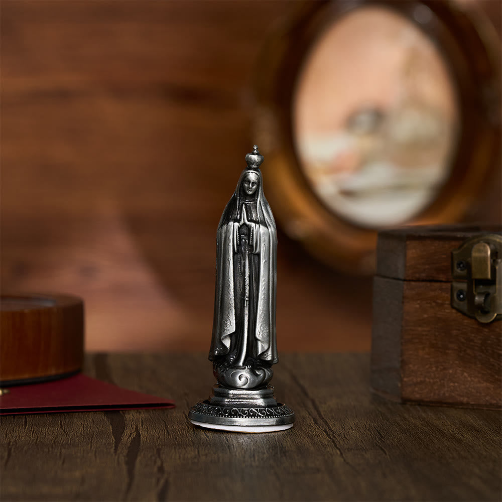 SolaceBeads Our Lady Of Fátima Mini Alloy Prayer Statue: Gentle Intercession &amp; Peaceful Blessings - Antique Pewter - image 1
