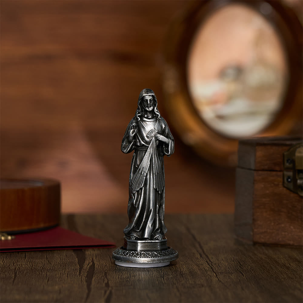 SolaceBeads Divine Mercy Jesus Statue, Two Vintage‑Tone: Divine Blessing Devotional Figurine - Antique Pewter‑Tone - image 2